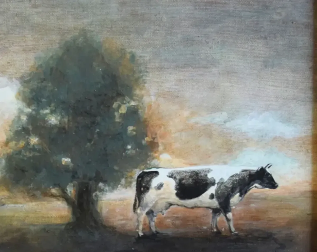 Limited Edition - Vintage Holstein Cow Landscape Painting - Gray