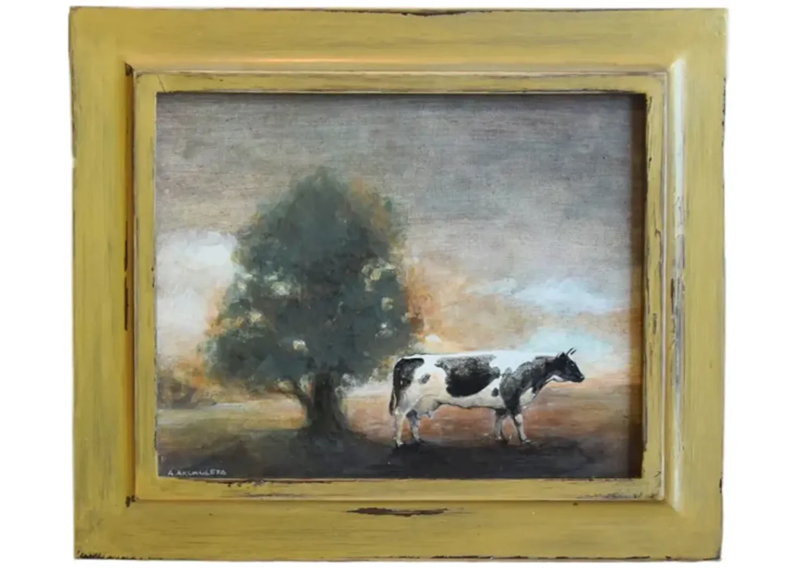 Limited Edition - Vintage Holstein Cow Landscape Painting - Gray