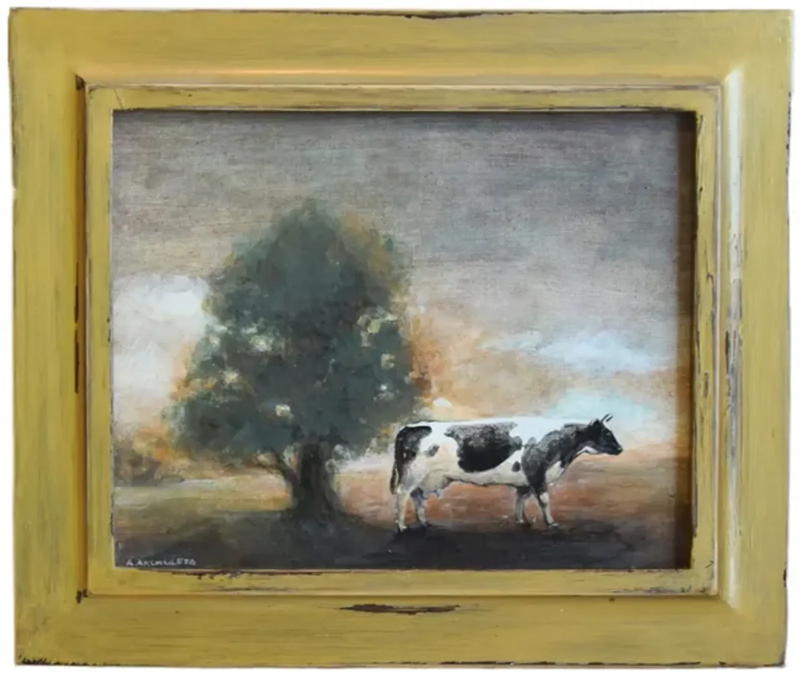 Limited Edition - Vintage Holstein Cow Landscape Painting - Gray