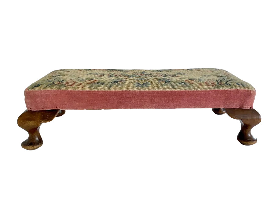 Antique French Needlepoint Footstool