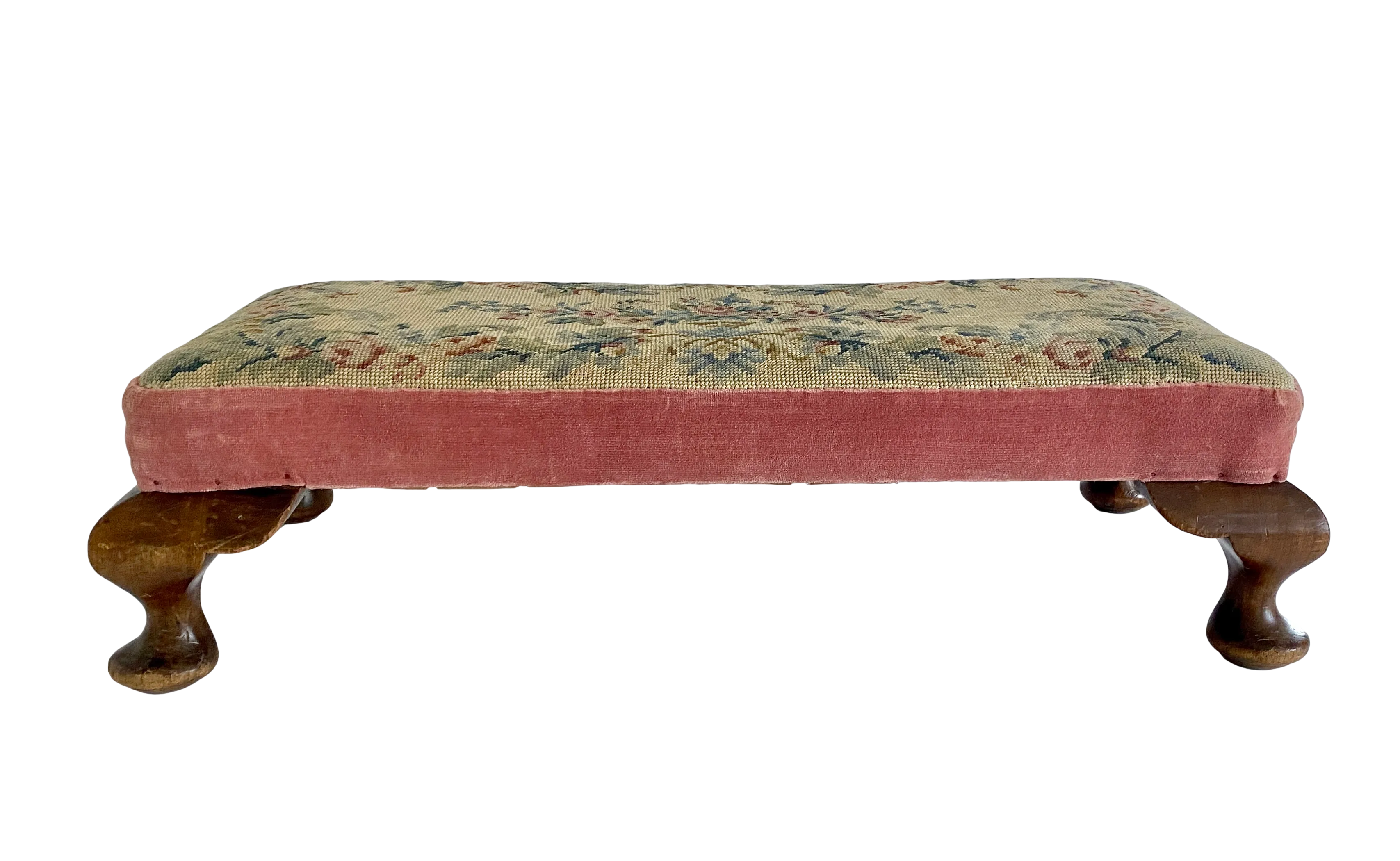 Antique French Needlepoint Footstool