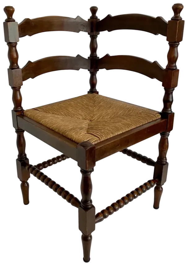 Vintage Belgian Corner Chair w/Rush Seat