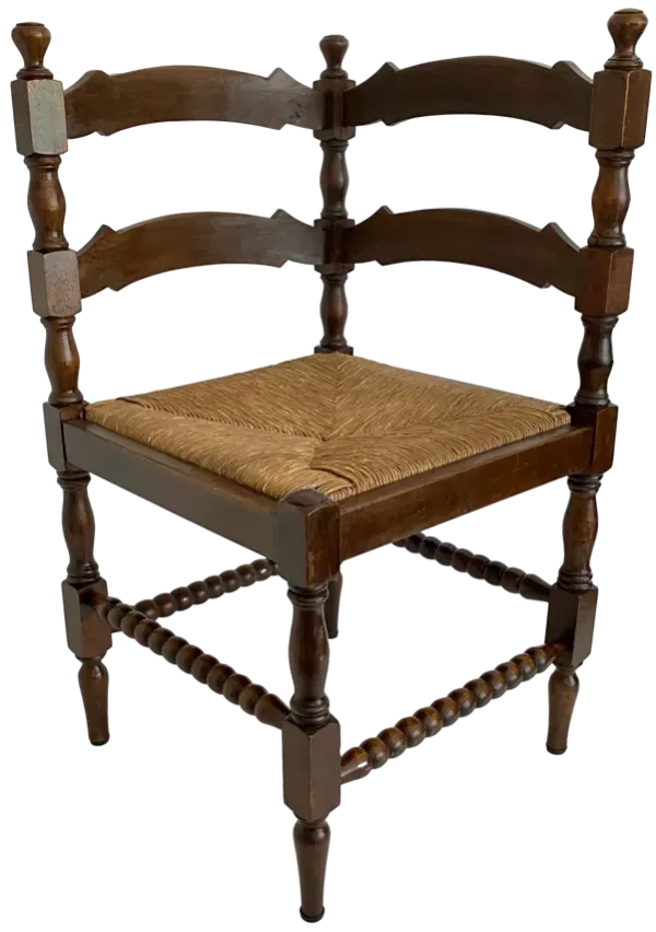 Vintage Belgian Corner Chair w/Rush Seat