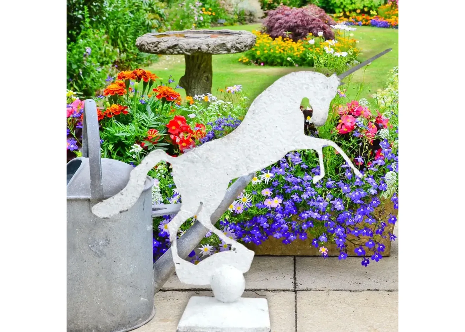 English Salvaged Metal Unicorn on Stand - Handcrafted