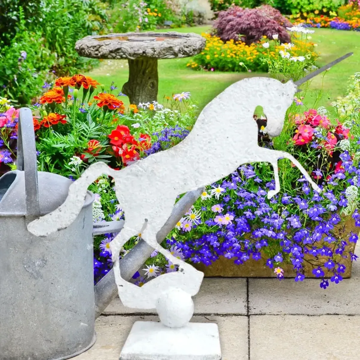 English Salvaged Metal Unicorn on Stand - Handcrafted