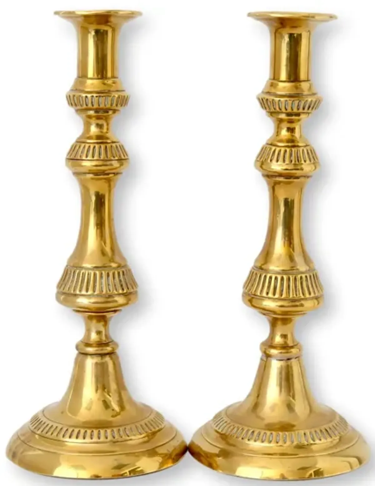 Antique English Brass Candlesticks - Pr