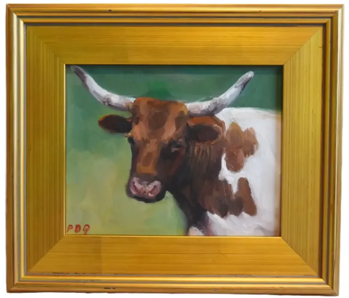 Texas Longhorn Cow Bull Oil Painting