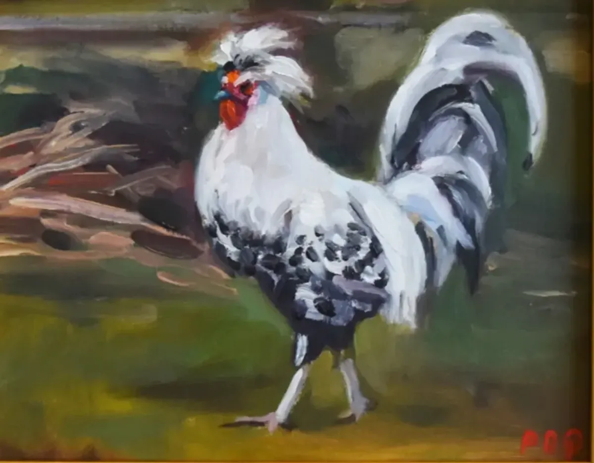 Farmhouse Chicken Hen Rooster Painting - Black