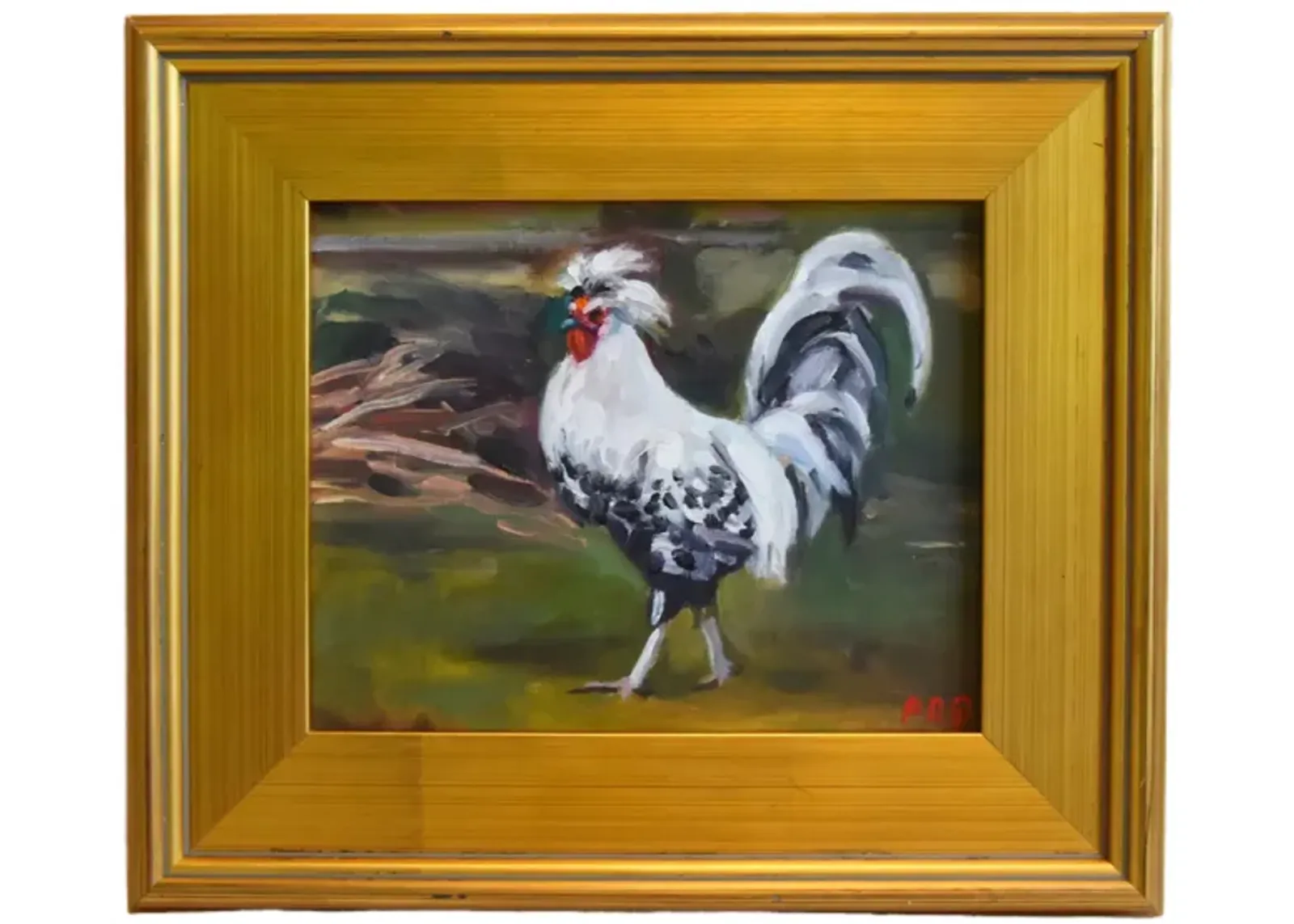 Farmhouse Chicken Hen Rooster Painting - Black