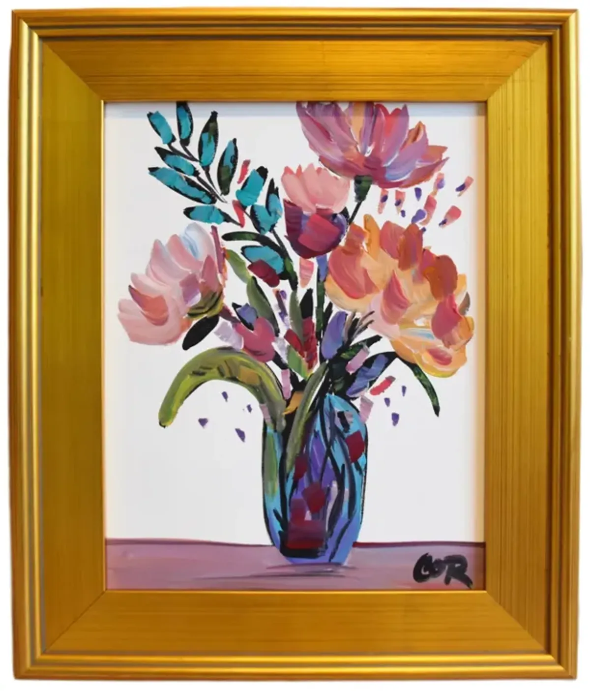 Impressionist Flowers in Vase Painting - White