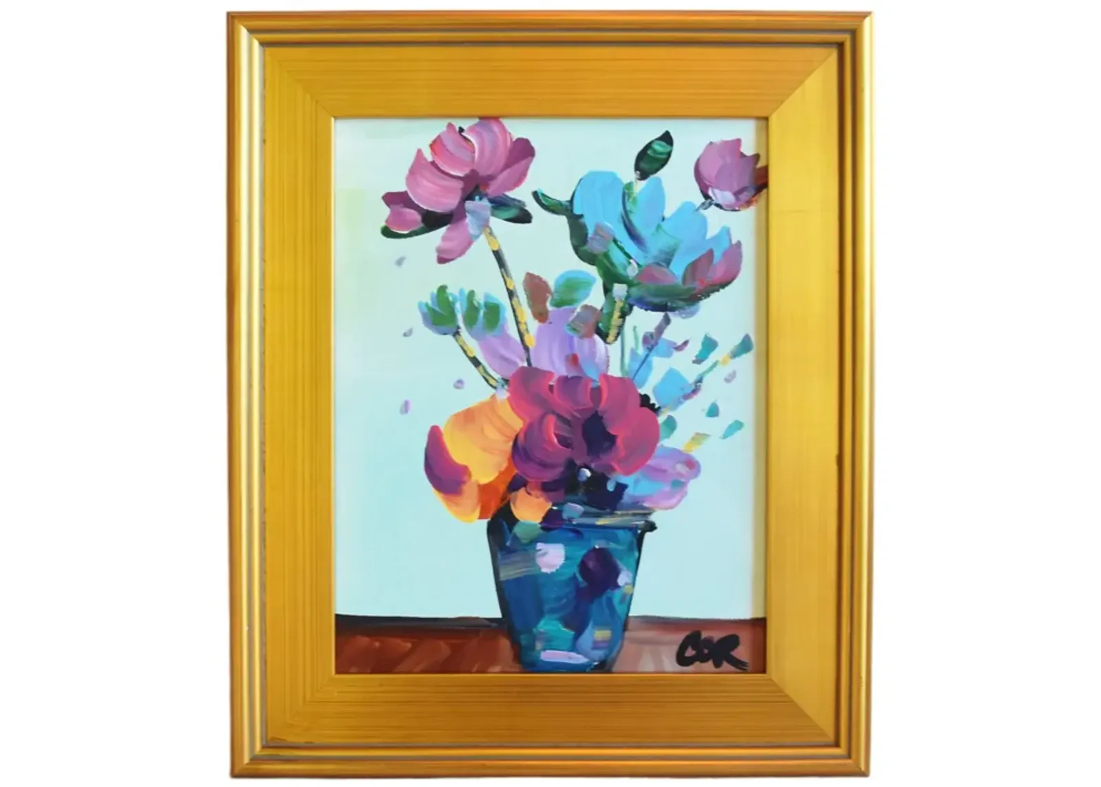 Colorful Floral Bouquet Flowers Painting - Gold