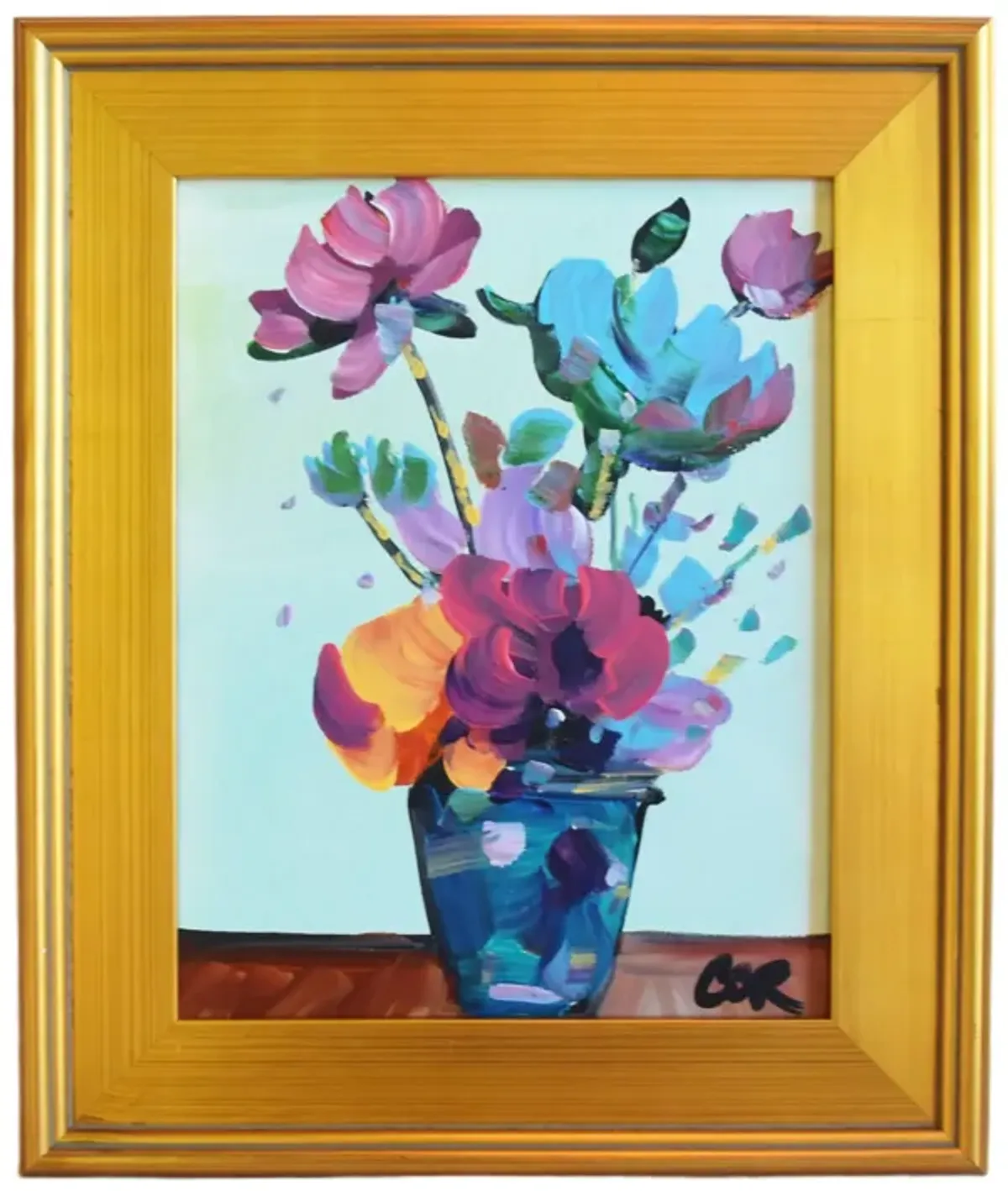 Colorful Floral Bouquet Flowers Painting - Gold