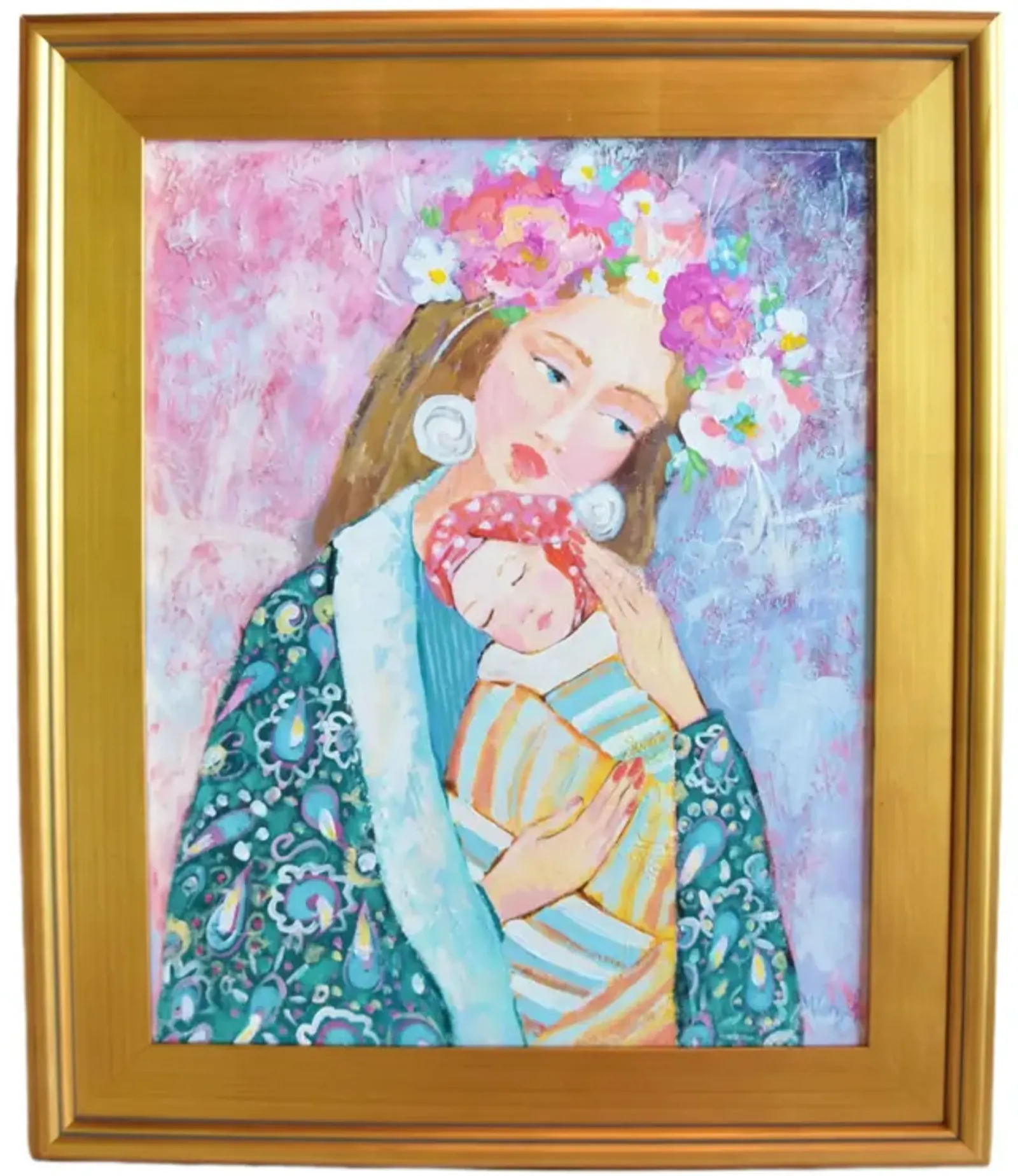 Lady W/ Flower Headdress Baby Portrait