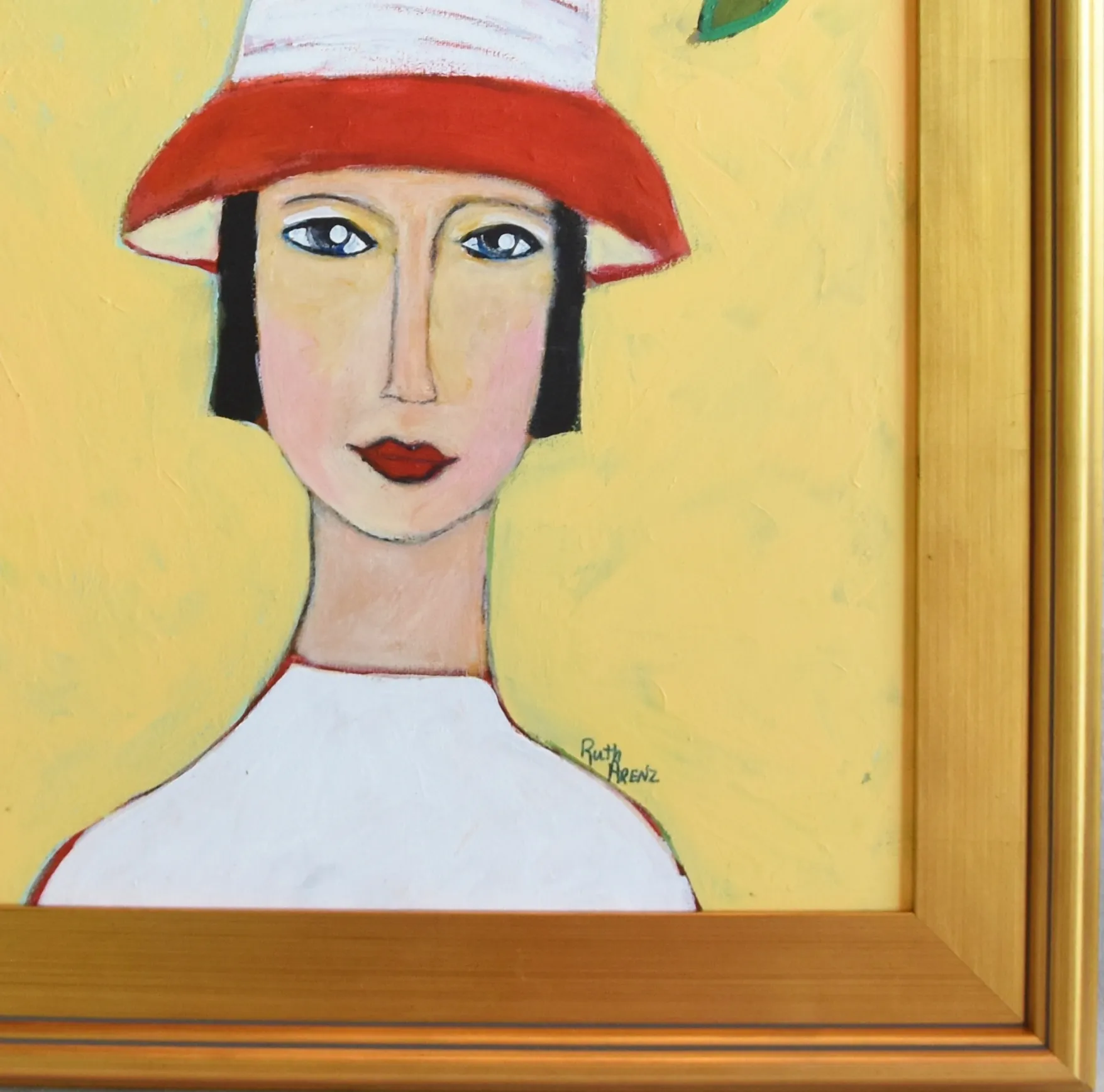 French Mademoiselle with Red Hat Portrait - Yellow