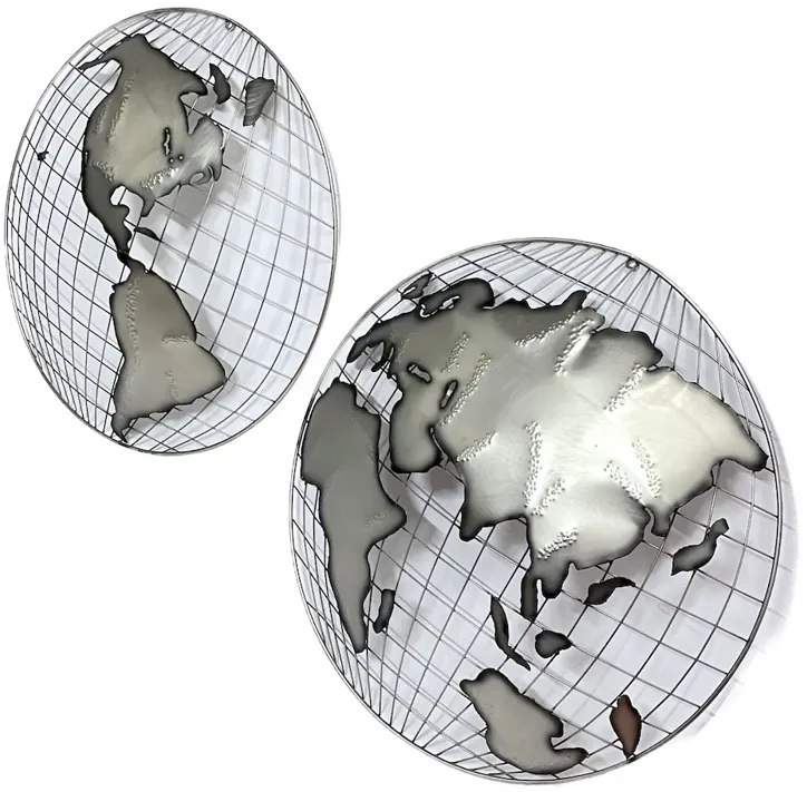 Jere Steel Globe Wall Sculptures - Set of 2 - Silver