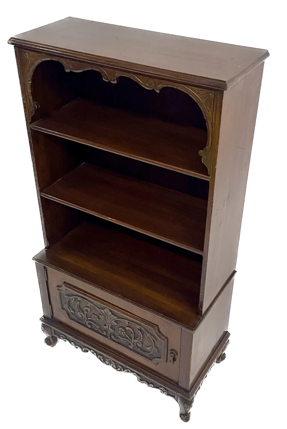 Vintage Carved Bookcase Cabinet - Brown