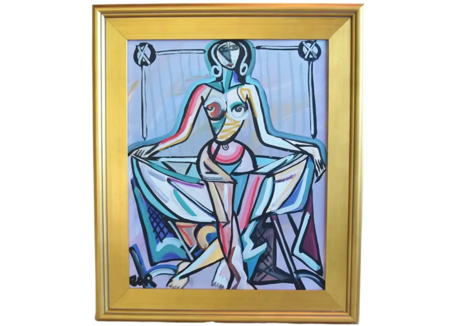 Contemporary Modern Cubism Nude Painting - Blue