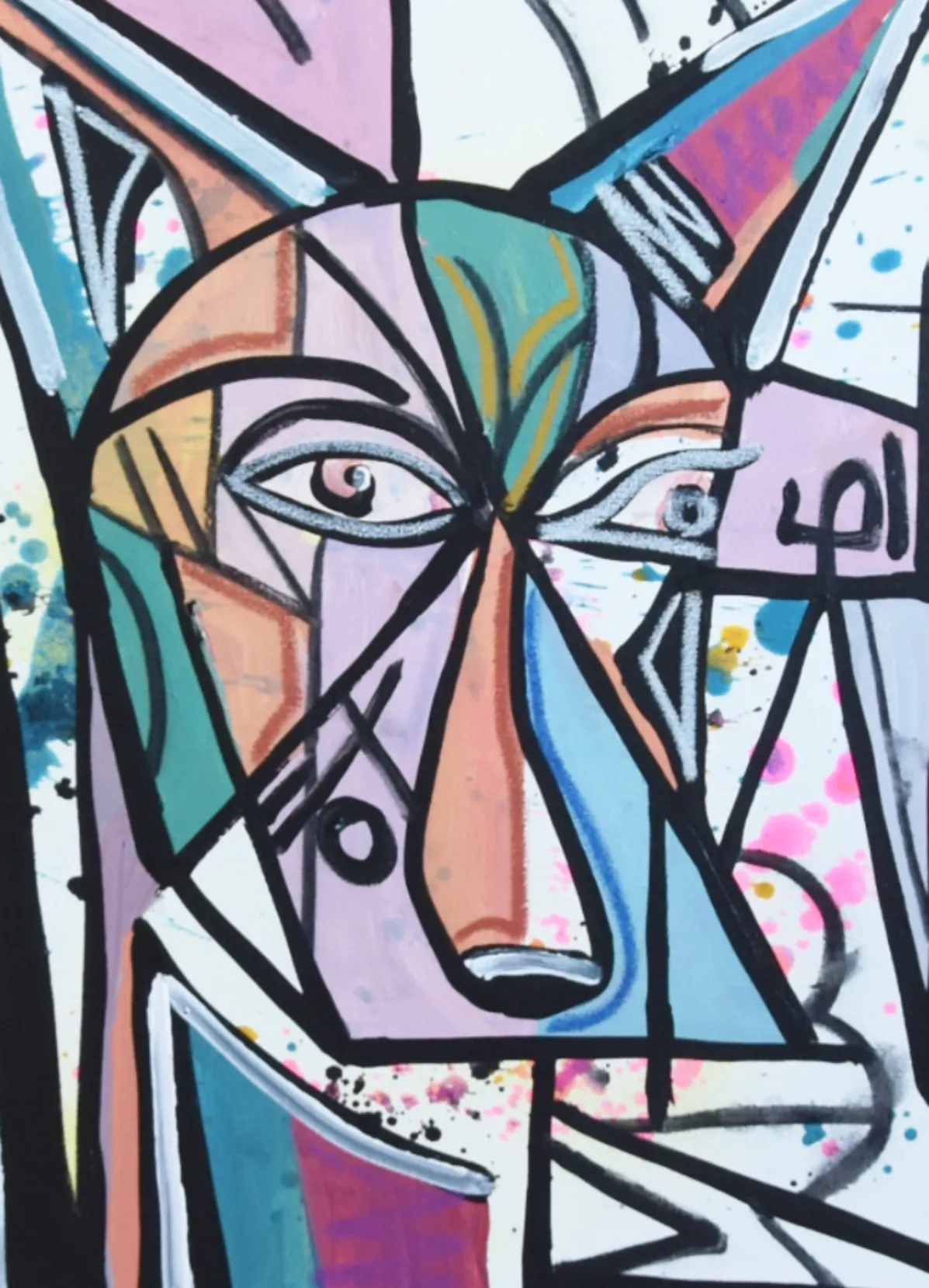 Contemporary Modern Cubism Wolf Painting - Purple