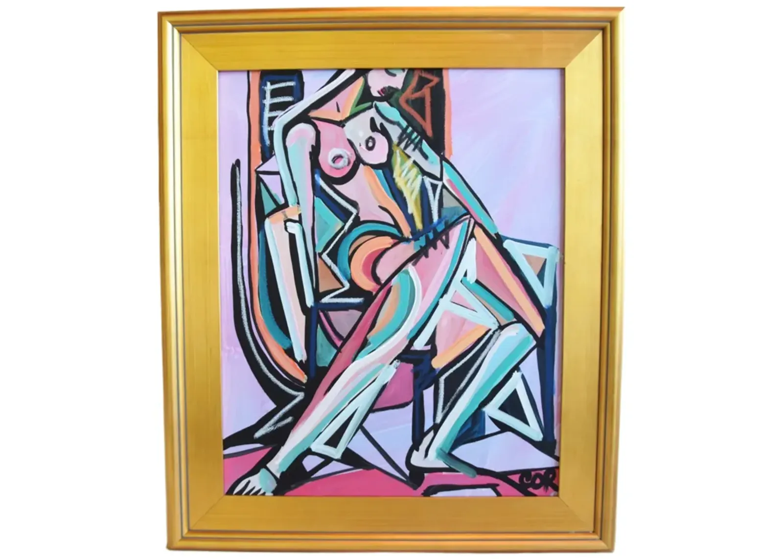 Contemporary Modern Cubism Nude Painting - Purple