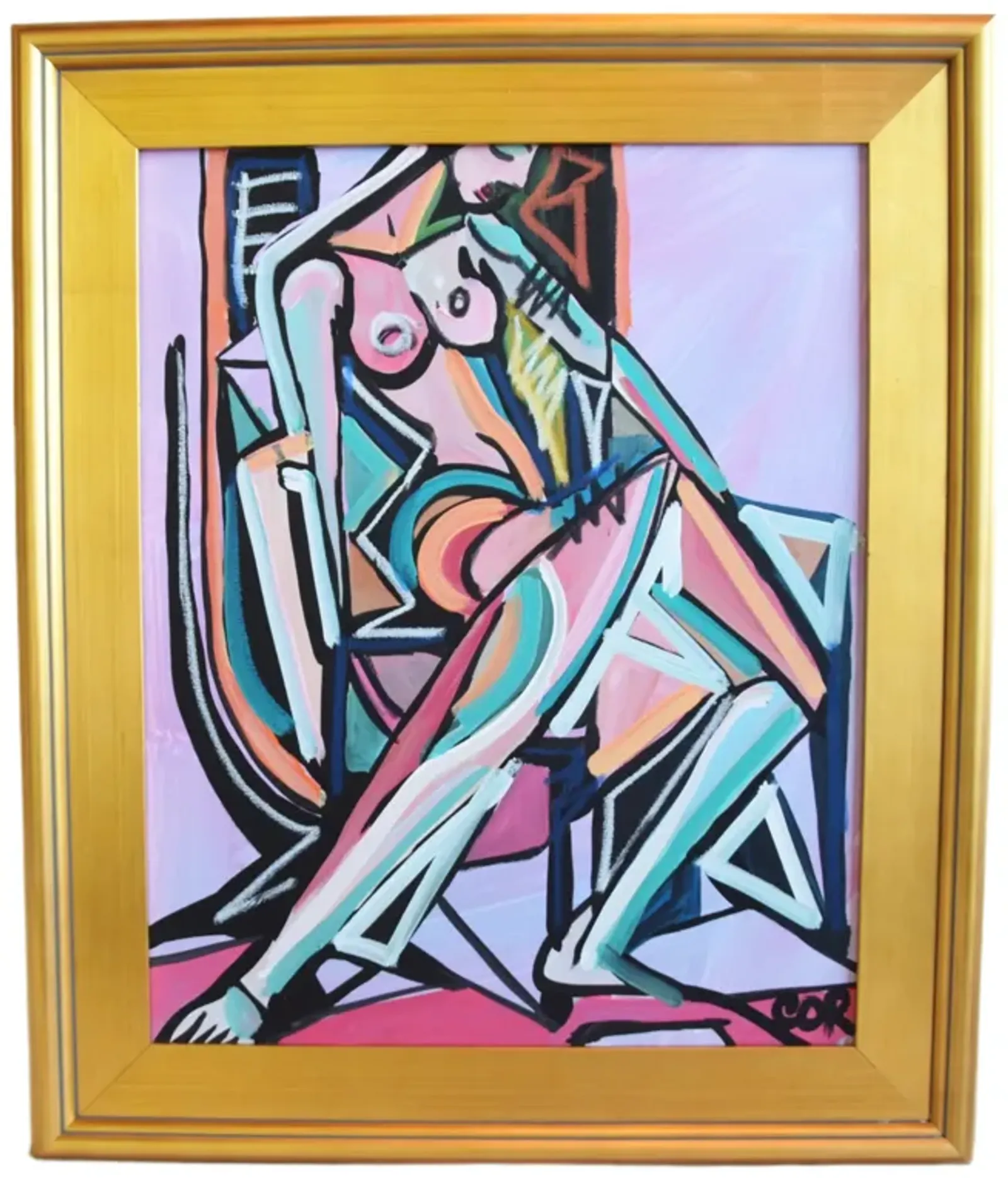 Contemporary Modern Cubism Nude Painting - Purple