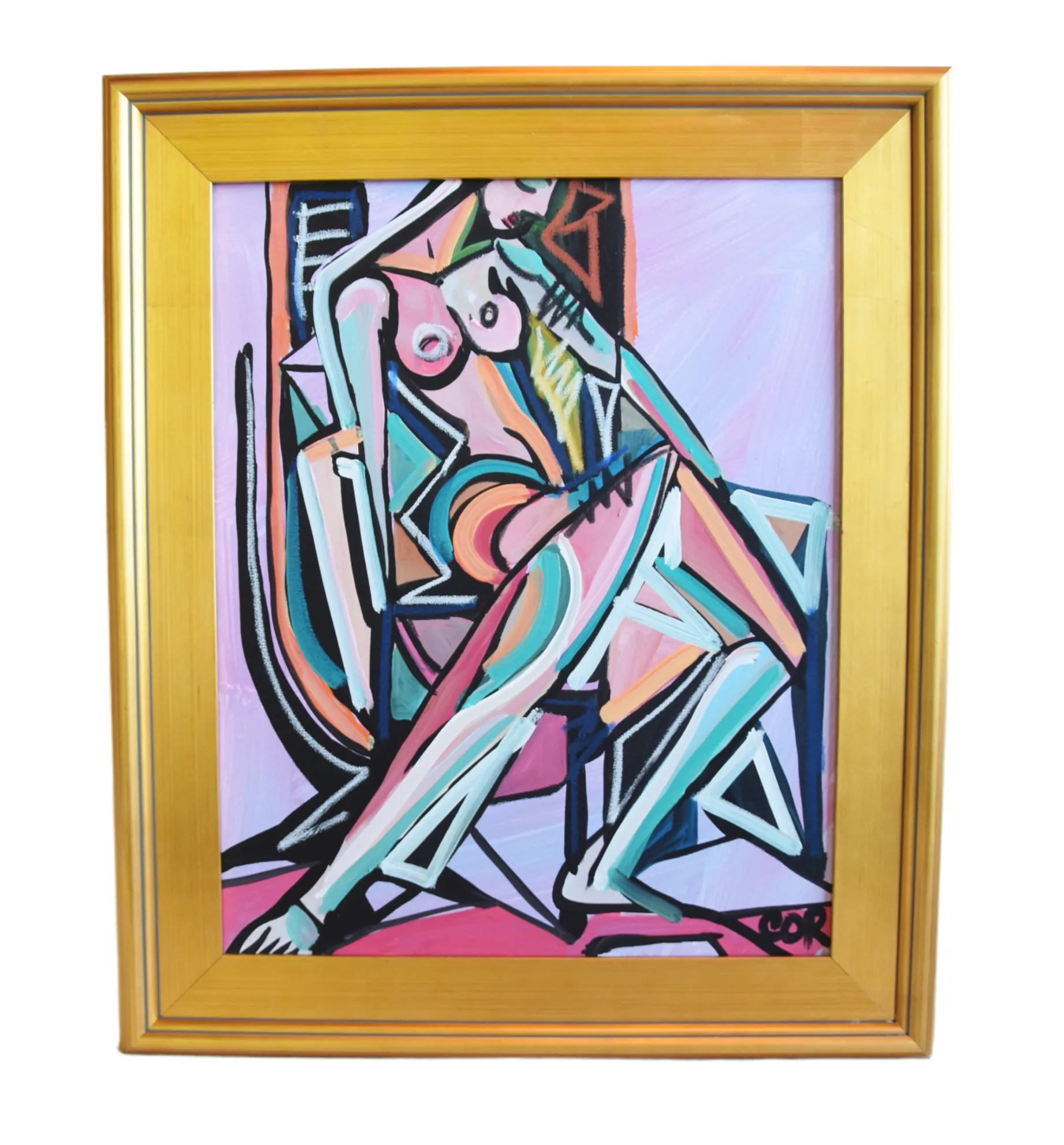 Contemporary Modern Cubism Nude Painting - Purple