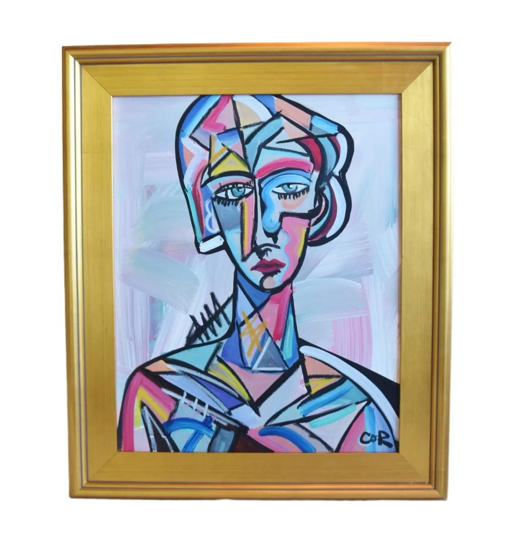 Contemporary Cubism Portrait Painting - Blue