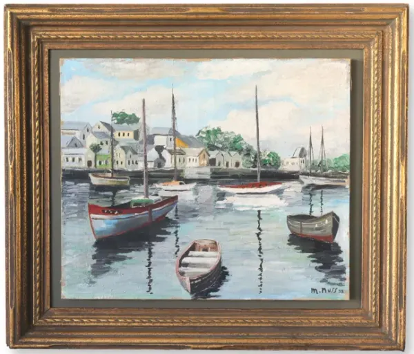 French Harbor Painting on Canvas - New England Mercantile - Blue