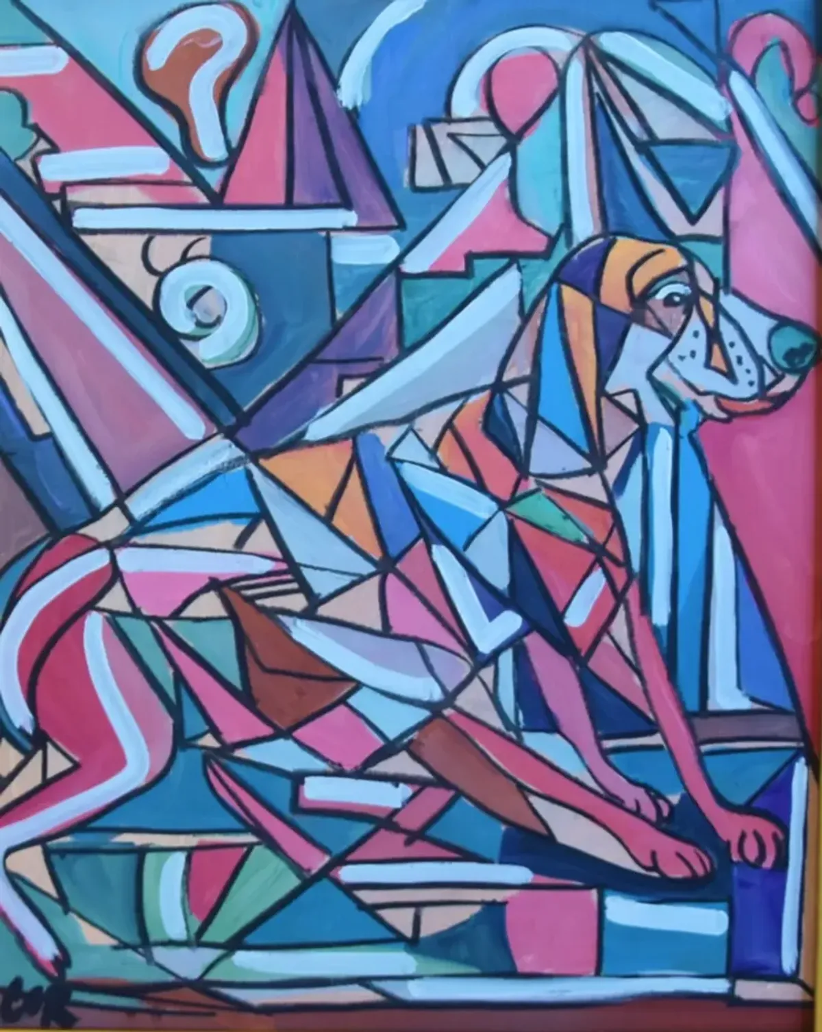 Contemporary Modern Cubism Dog Painting