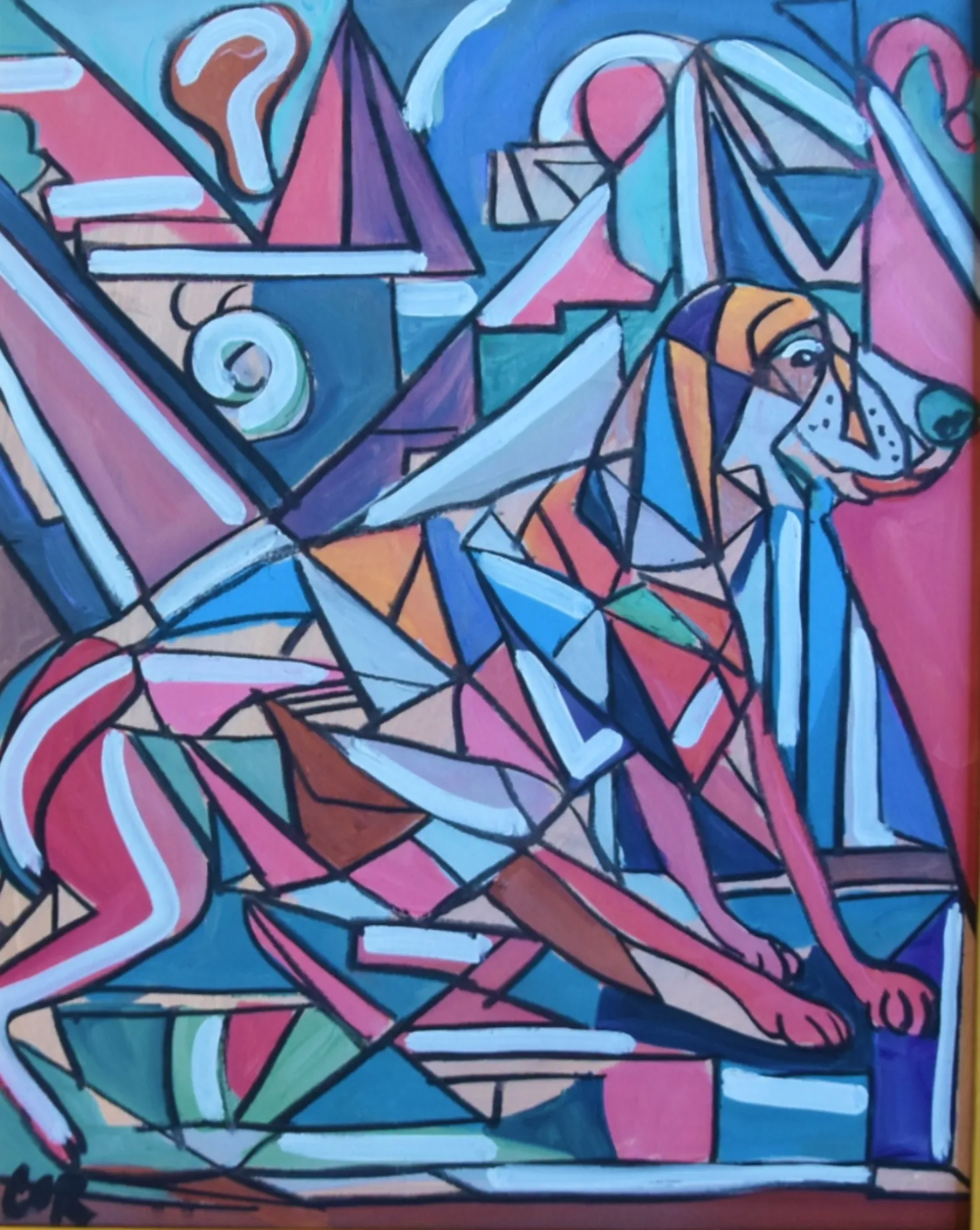 Contemporary Modern Cubism Dog Painting