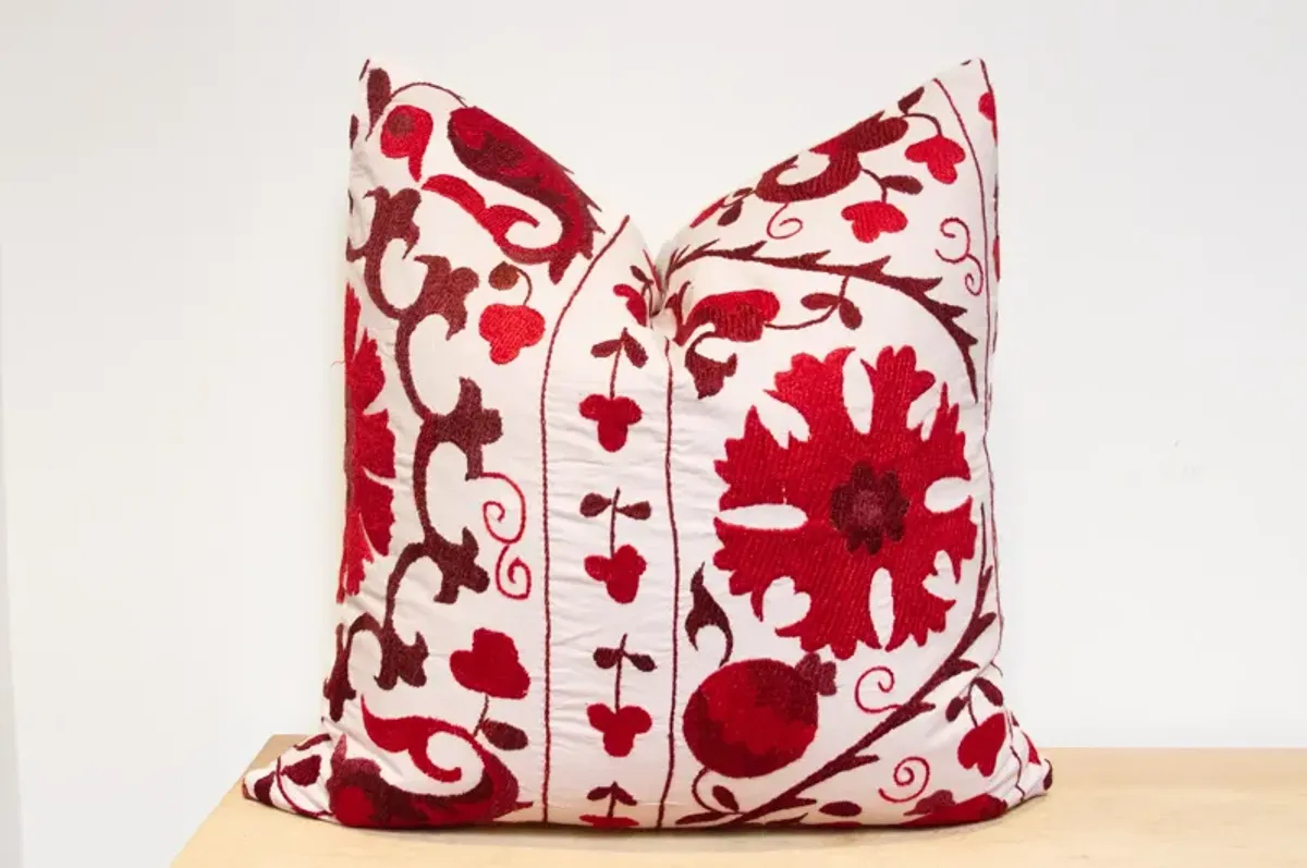 Red-Violet Suzani Euro Pillow