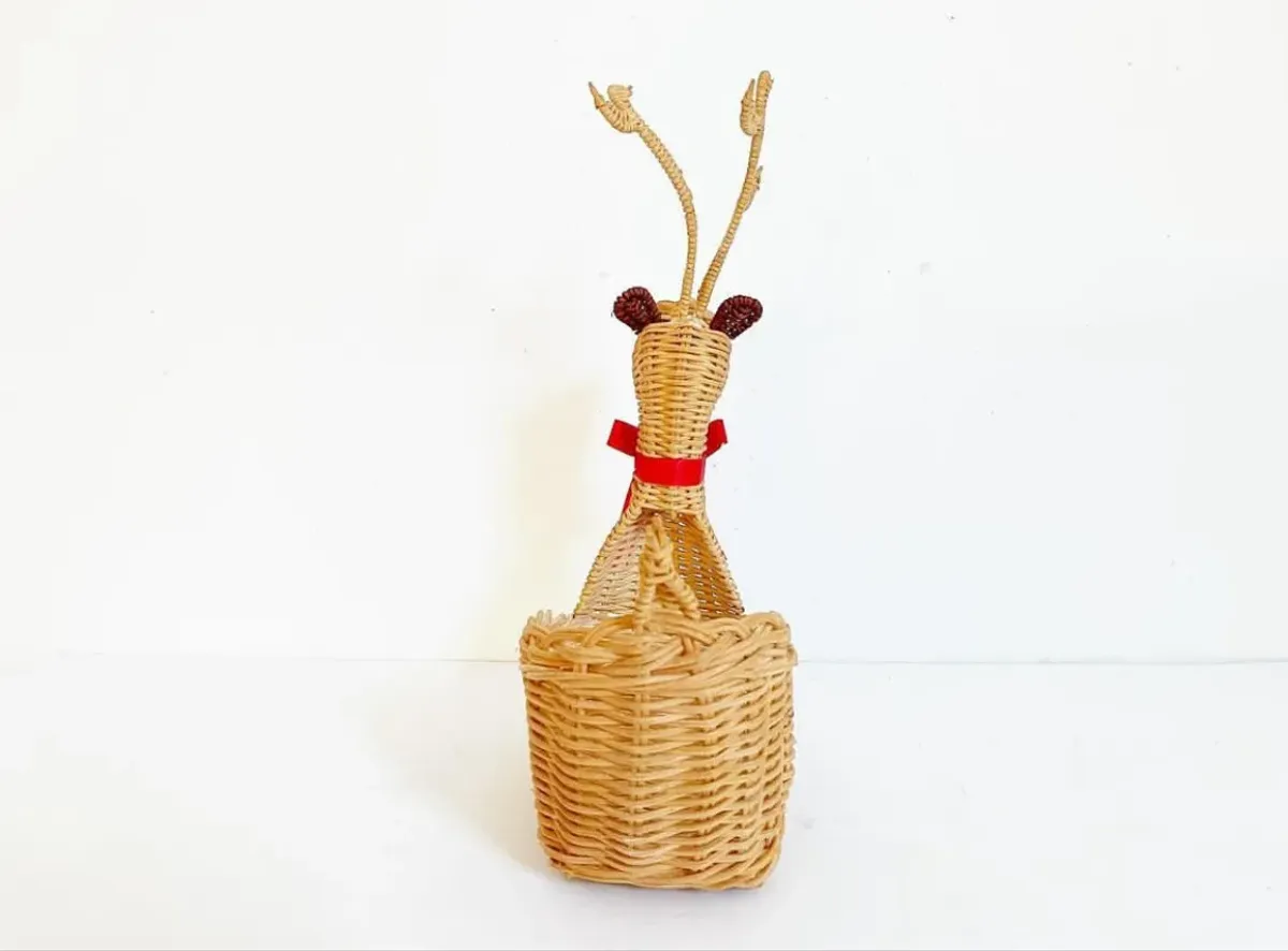 1970s Wicker Reindeer Basket