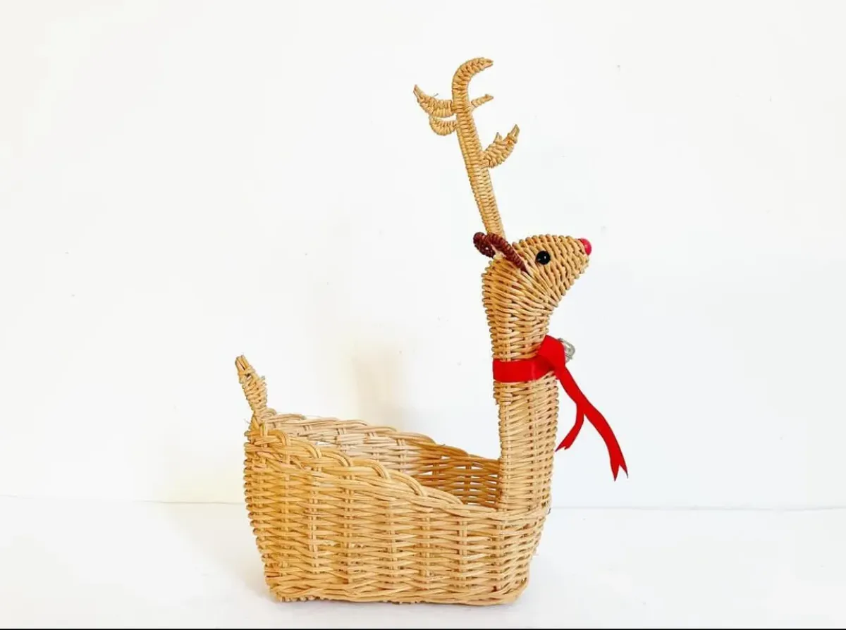 1970s Wicker Reindeer Basket