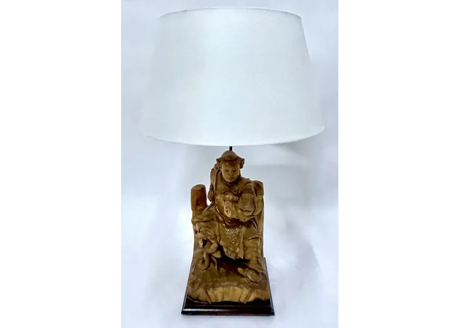 Hand-Carved Asian Ancestot Figurine Lamp