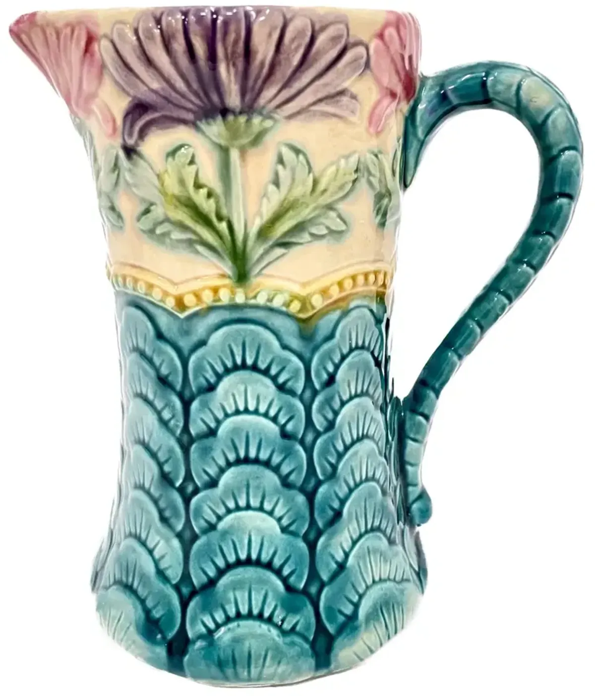 Daisy & Leaf Petal Majolica Pitcher