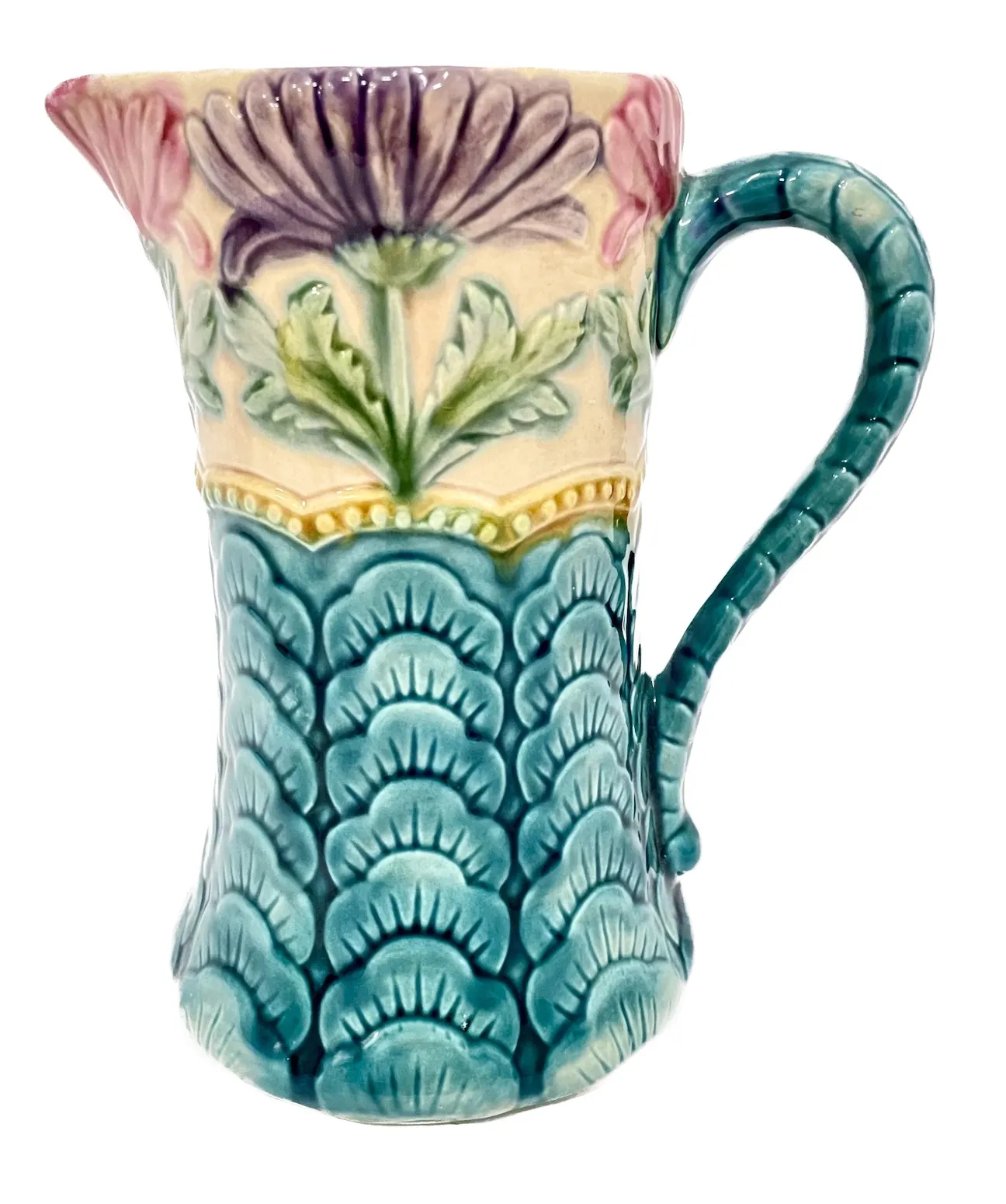 Daisy & Leaf Petal Majolica Pitcher