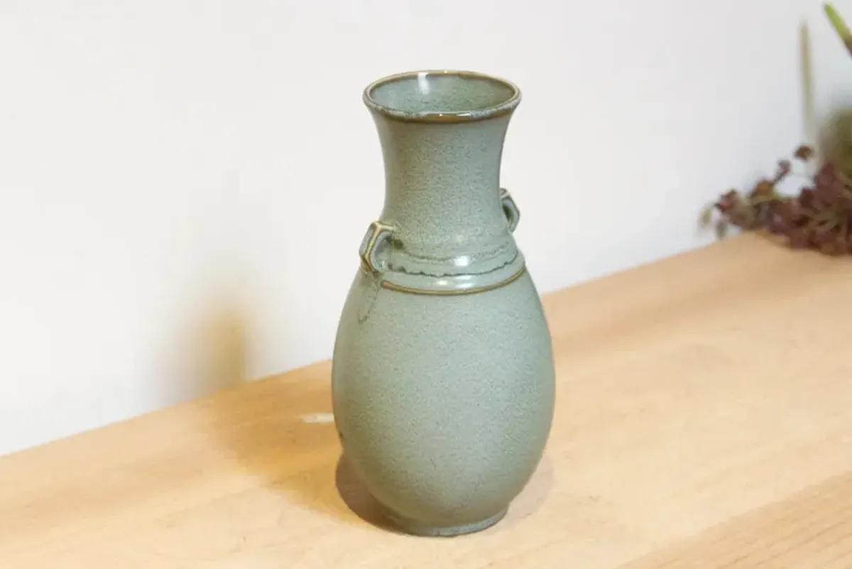 Japanese Green Aloe Glazed Vase - Handcrafted