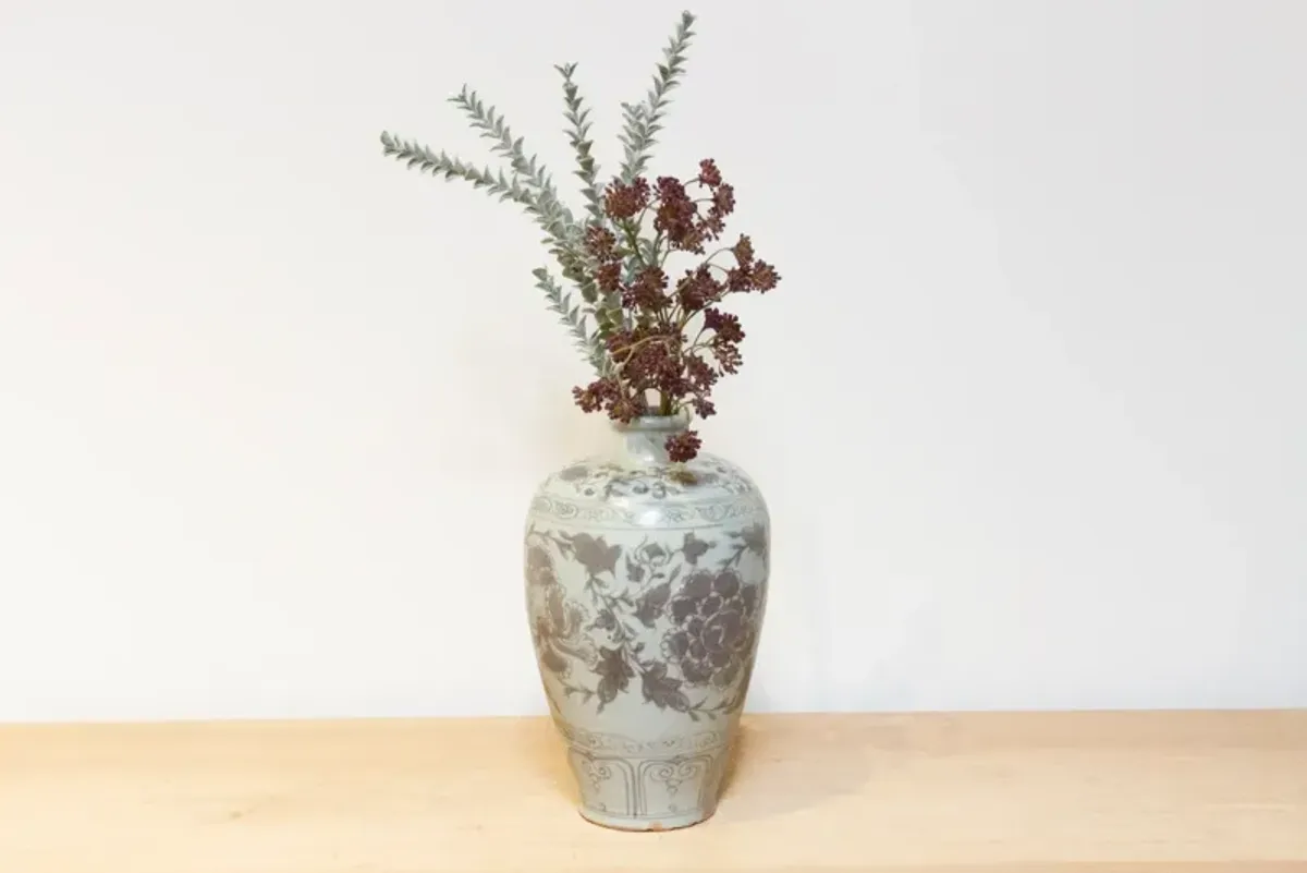 Vintage Maroon & White Porcelain Vase