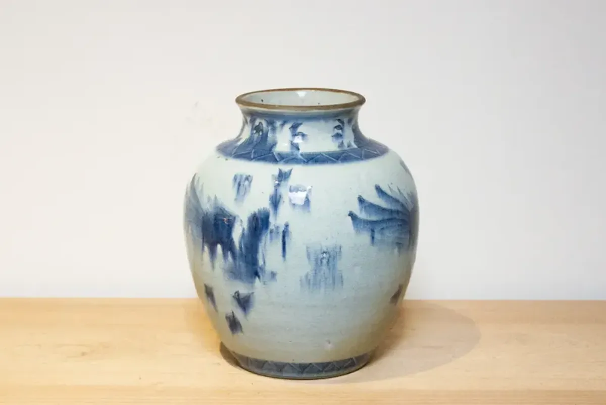 Blue & White Crackled Porcelain Jar