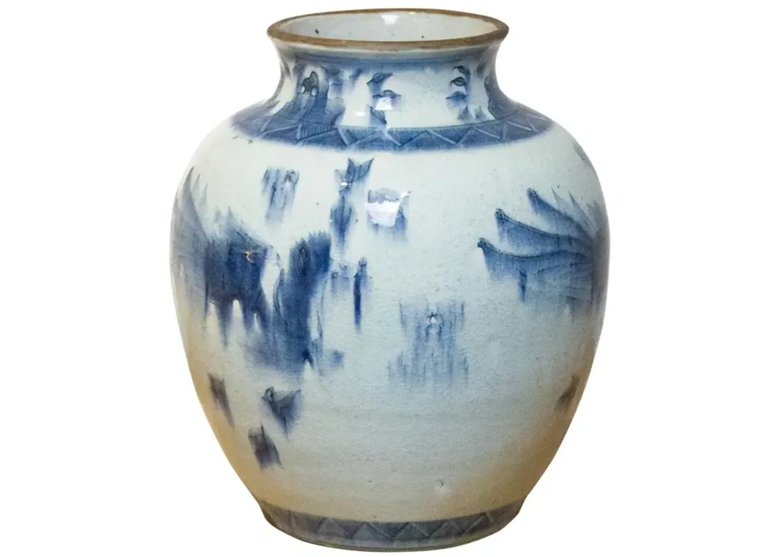 Blue & White Crackled Porcelain Jar