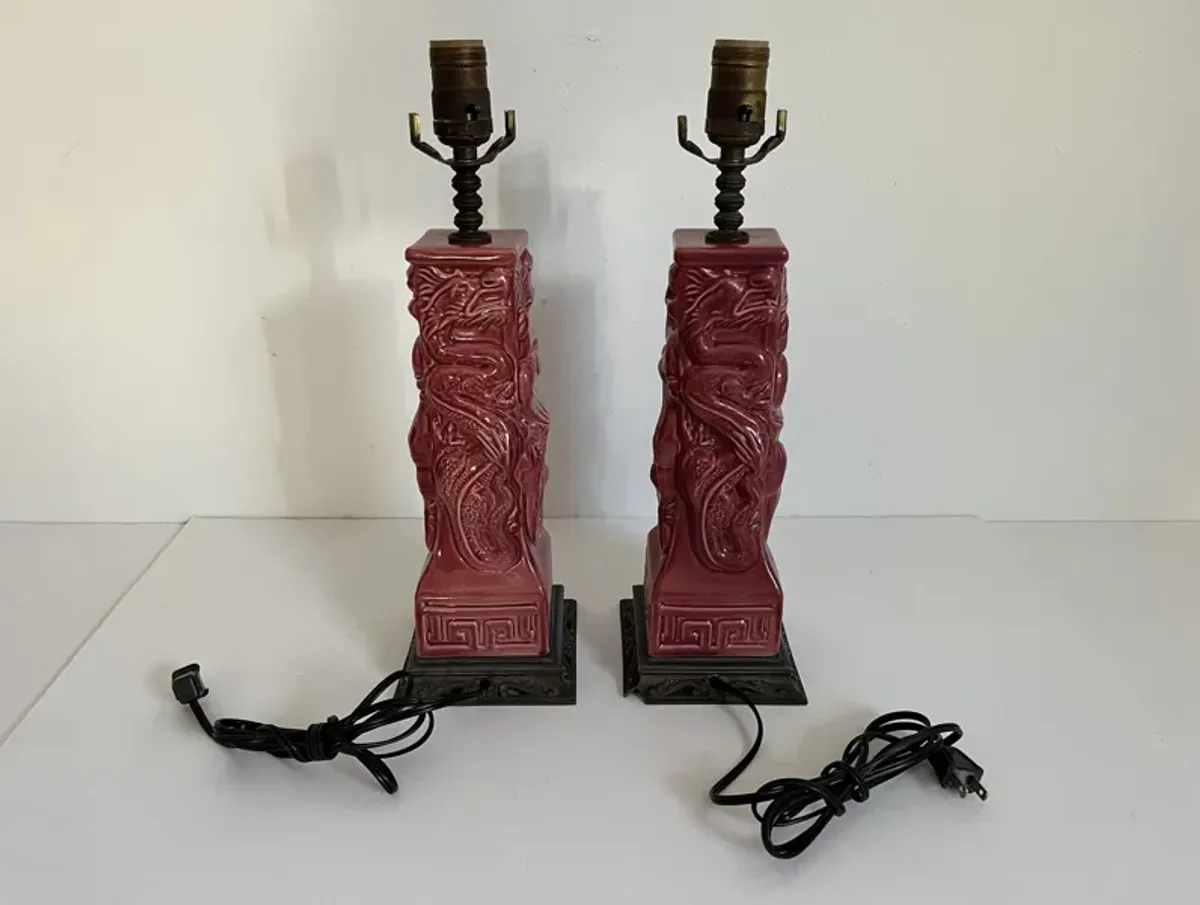 1940s Chinoiserie Dragpon Lamps - Set of 2