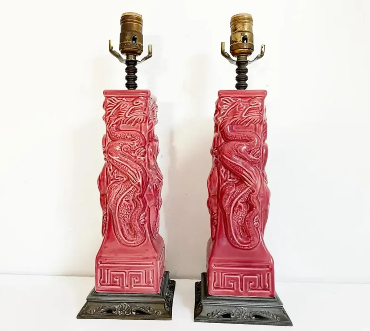 1940s Chinoiserie Dragpon Lamps - Set of 2