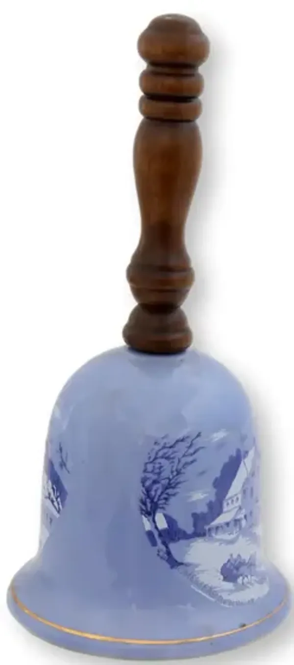 1970s Ceramic Bell with Windup Music Box - The Queens Landing - Blue