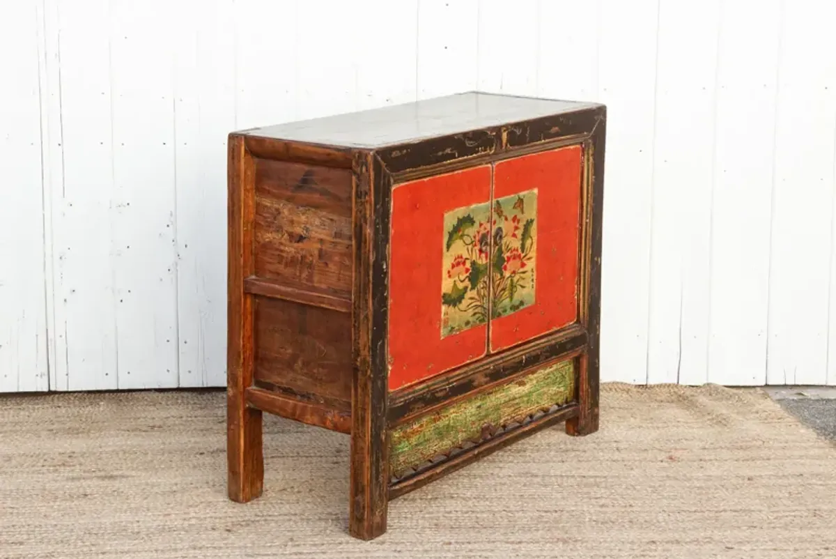 Vintage Painted Floral Cabinet - Red