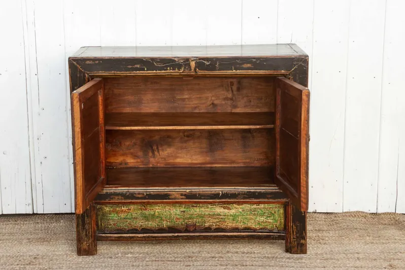 Vintage Painted Floral Cabinet - Red