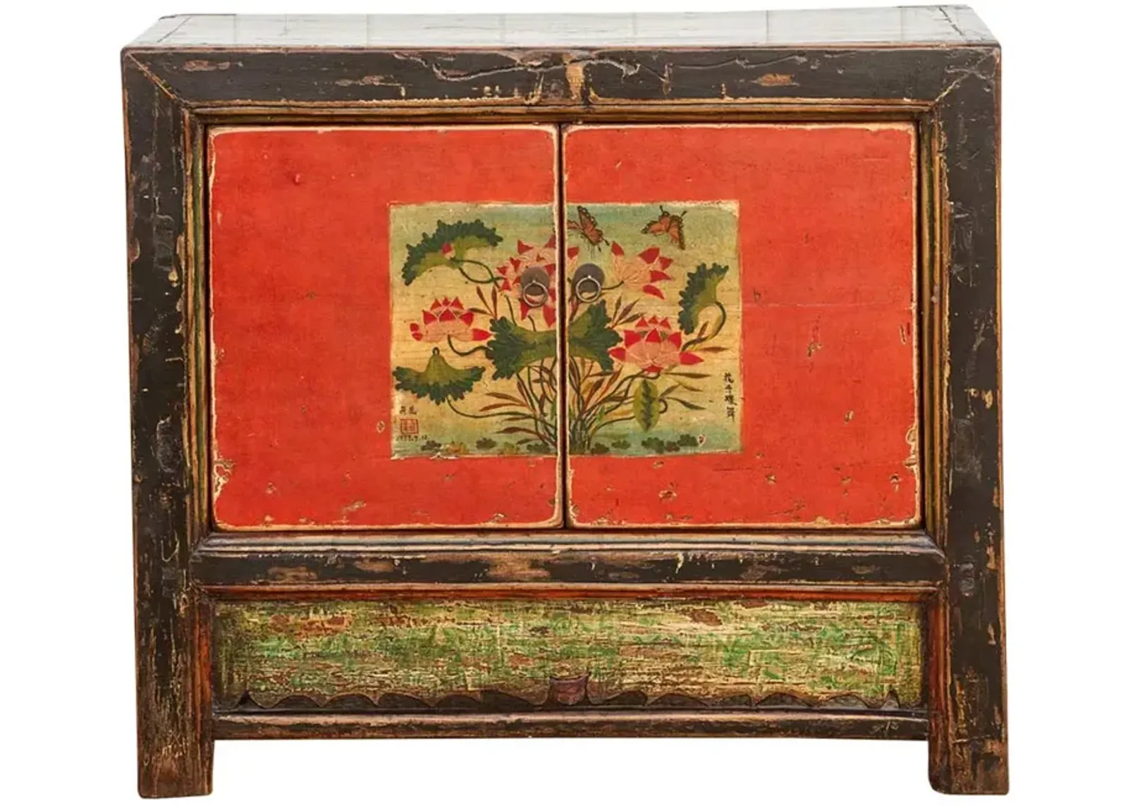 Vintage Painted Floral Cabinet - Red