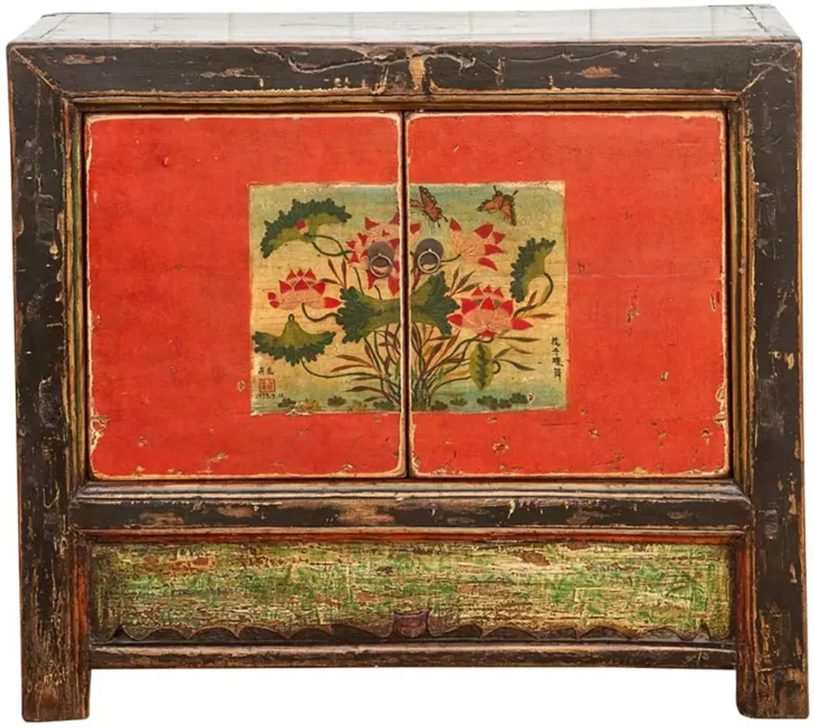 Vintage Painted Floral Cabinet - Red