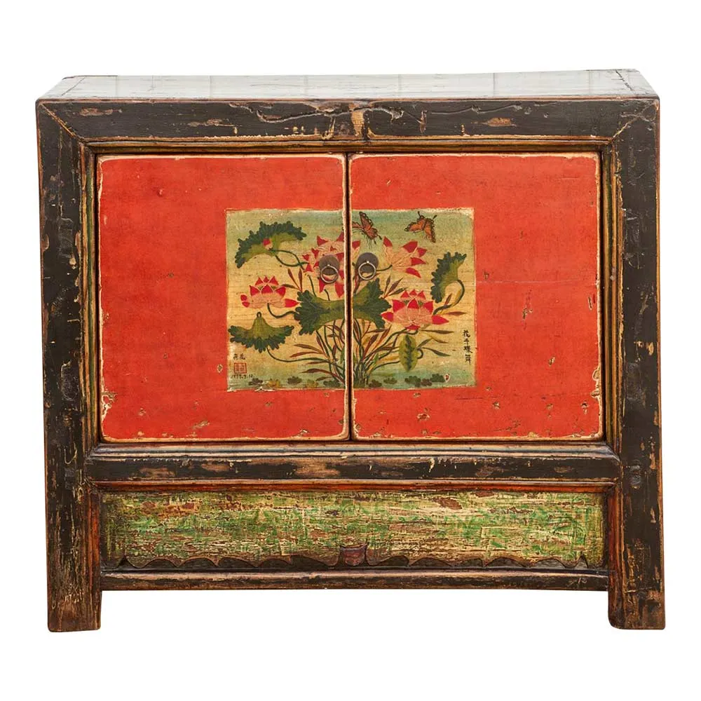 Vintage Painted Floral Cabinet - Red