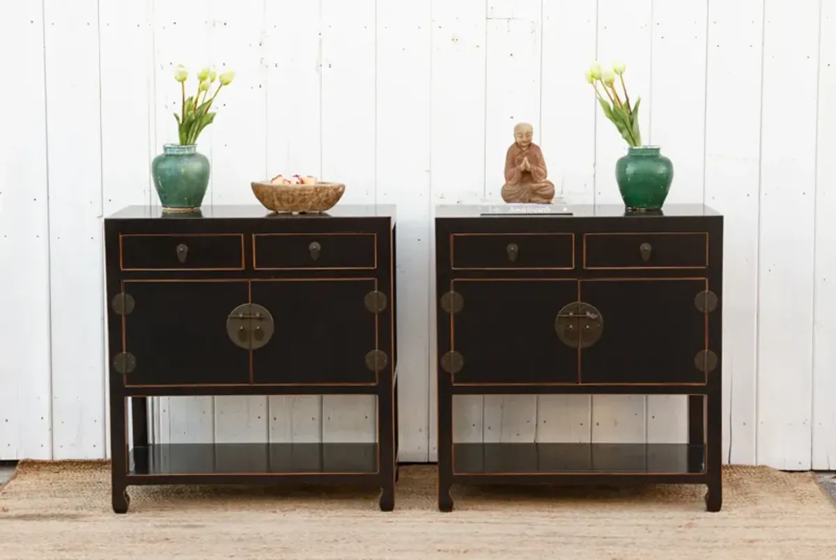 Pair of Asian Black & Bronze Cabinets