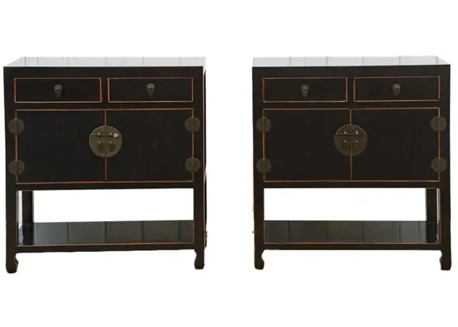 Pair of Asian Black & Bronze Cabinets