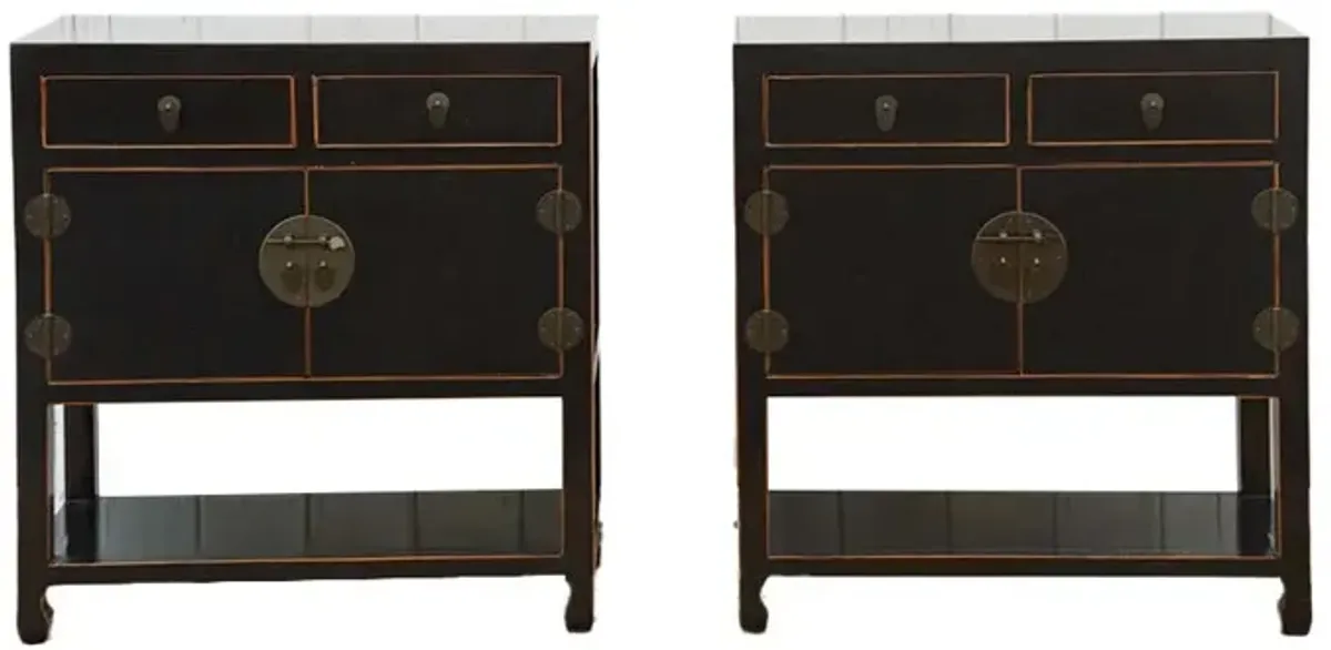 Pair of Asian Black & Bronze Cabinets